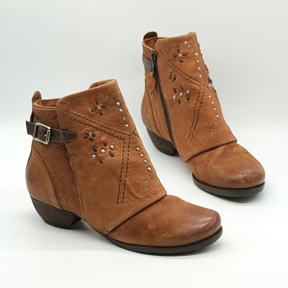 MIZ MOOZ Mills Studded Ankle Boot Womens 40 Brown Wrap Shield Boho Casual Buckle